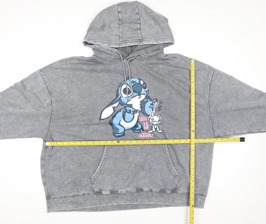 Disney Stitch Grey Pullover Hoodie Women XL Primark Fleece Lined