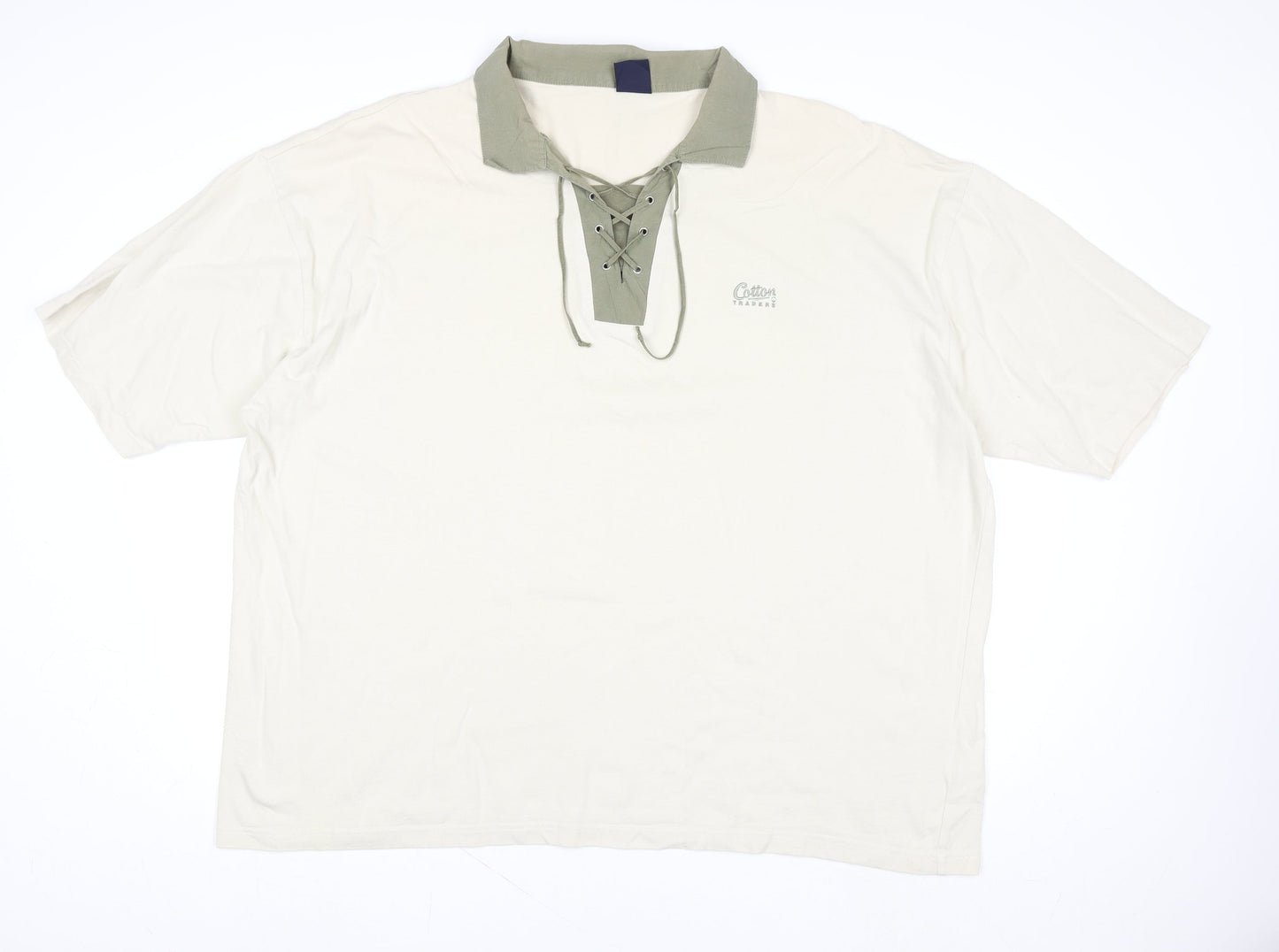 Cotton Traders Womens Beige 4XL Short Sleeve Lace Up Polo Top