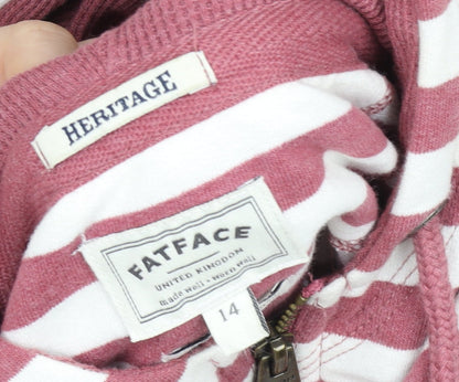 FatFace Women’s Pink Striped Hooded Zip Jacket Size 14
