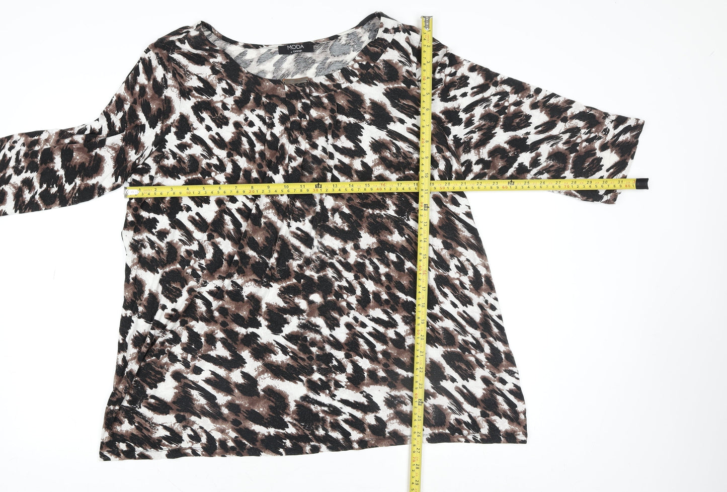 George Women’s Brown Leopard Print 3/4 Sleeve Jersey Top Size 22