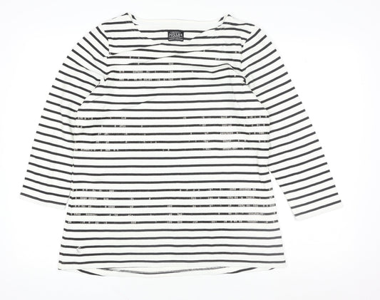 Joules Women’s Black & White Striped Sequin 3/4 Sleeve Cotton Top UK 14