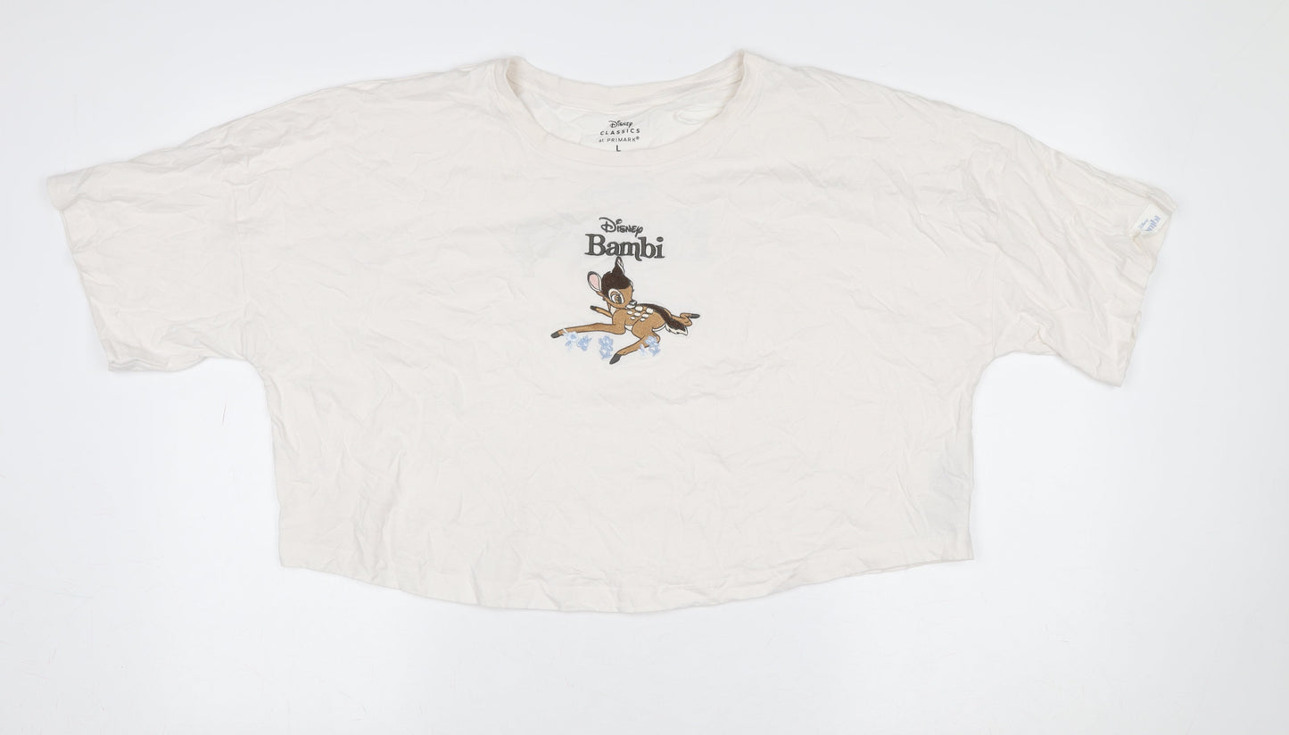 Primark Women Ivory Disney Bambi T-Shirt Nightshirt L Cotton