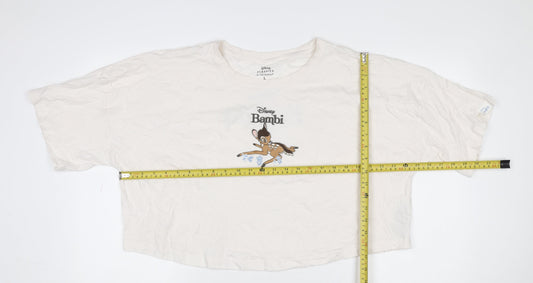 Primark Women Ivory Disney Bambi T-Shirt Nightshirt L Cotton