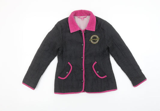 Pineapple Girls Black Quilted Jacket Age 6-7 Years Pink Trim Logo Design