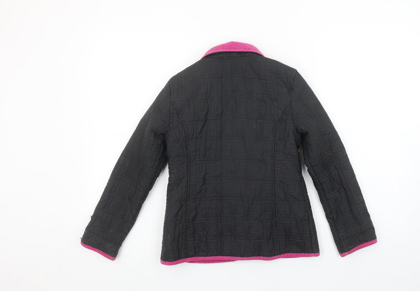 Pineapple Girls Black Quilted Jacket Age 6-7 Years Pink Trim Logo Design