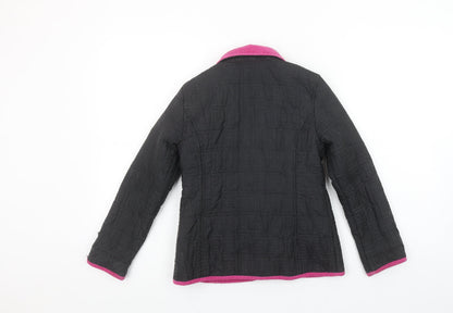 Pineapple Girls Black Quilted Jacket Age 6-7 Years Pink Trim Logo Design