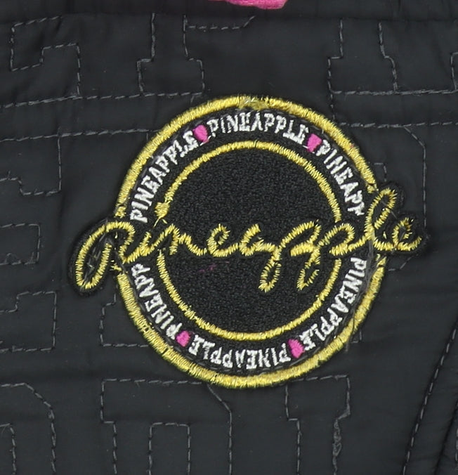Pineapple Girls Black Quilted Jacket Age 6-7 Years Pink Trim Logo Design