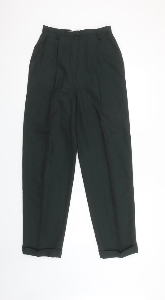 Laura Ashley Womens Black Pure Wool High Waist Pleated Tapered Trousers UK 10