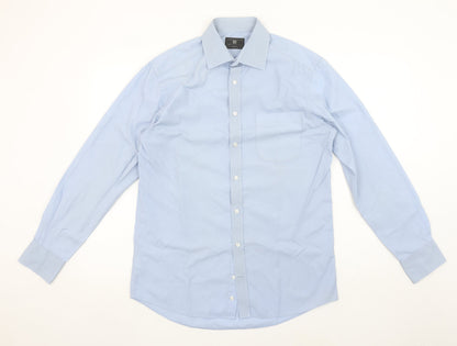 Marks and Spencer Men's Blue Long Sleeve Button-Up Shirt 15in Collar