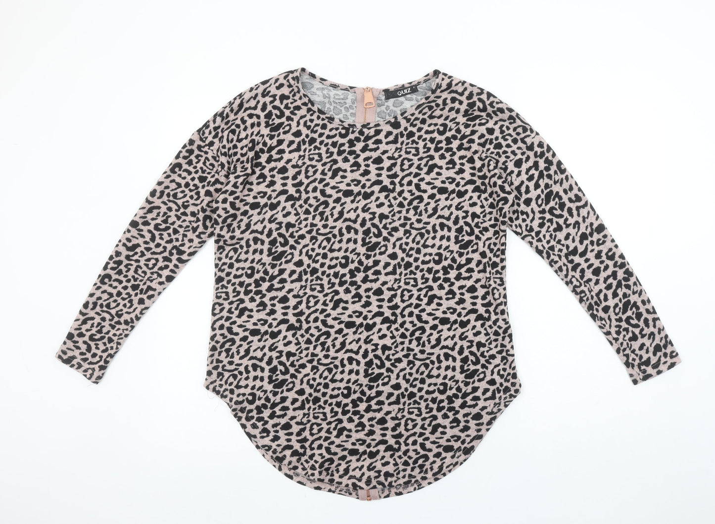 Quiz Women’s Beige Leopard Print Long Sleeve Stretch Top S