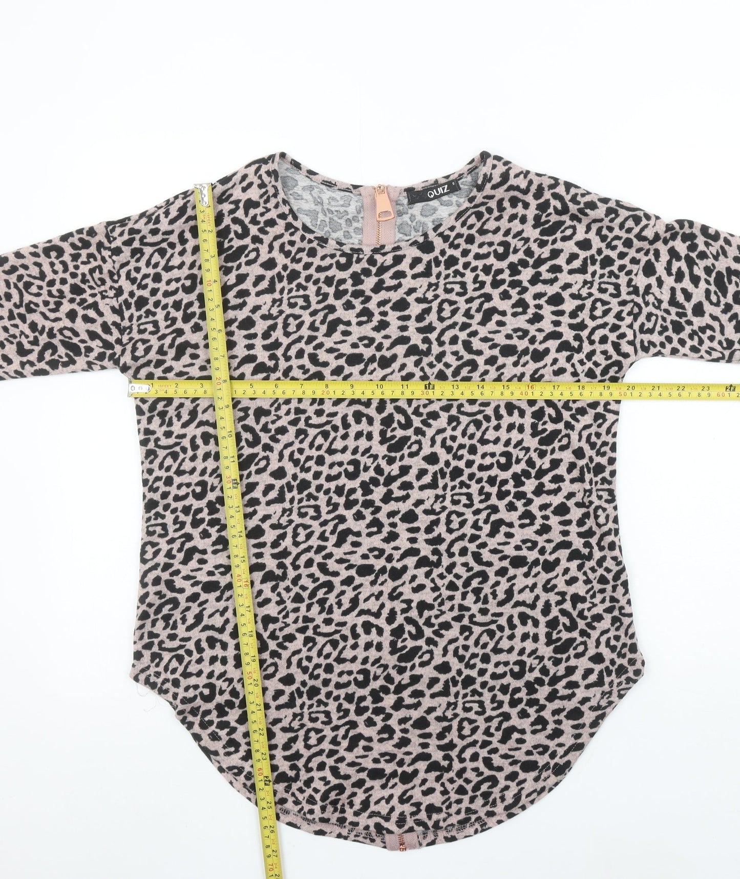 Quiz Women’s Beige Leopard Print Long Sleeve Stretch Top S