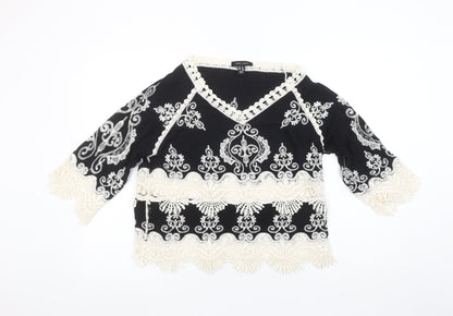 New Look Women's Black Embroidered Lace Blouse M Boho V-Neck