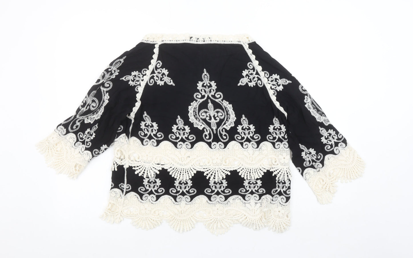 New Look Women's Black Embroidered Lace Blouse M Boho V-Neck