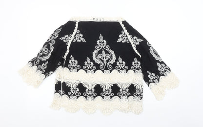New Look Women's Black Embroidered Lace Blouse M Boho V-Neck