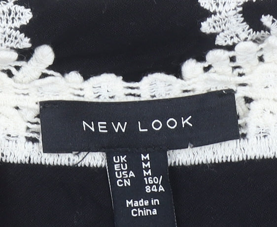 New Look Women's Black Embroidered Lace Blouse M Boho V-Neck