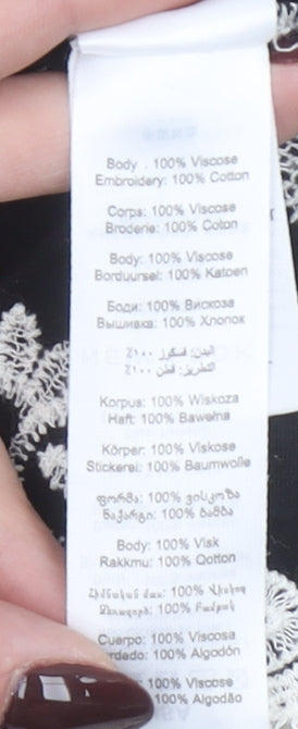 New Look Women's Black Embroidered Lace Blouse M Boho V-Neck