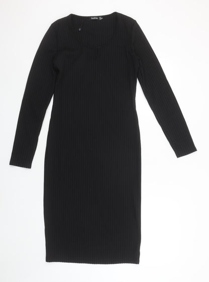 Boohoo Women’s Black Long Sleeve Midi Bodycon Dress Size 12