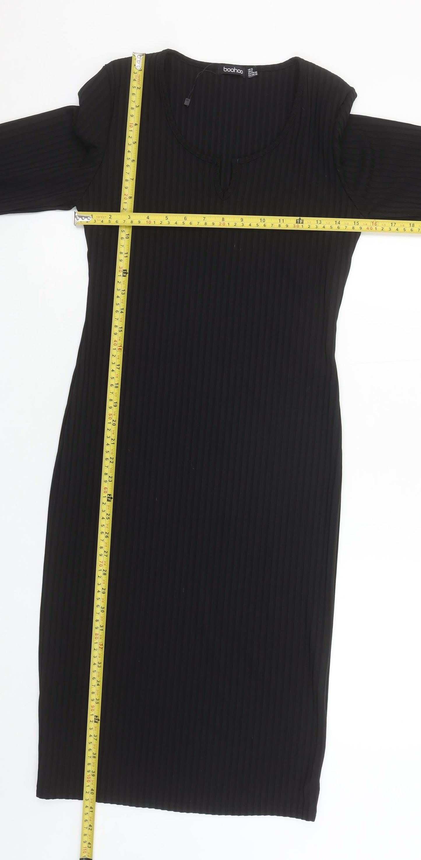 Boohoo Women’s Black Long Sleeve Midi Bodycon Dress Size 12