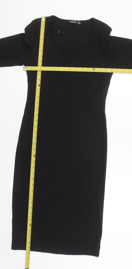 Boohoo Women’s Black Long Sleeve Midi Bodycon Dress Size 12