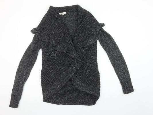 Laura Ashley Women's Grey Ruffle Open Knit Cardigan UK 10