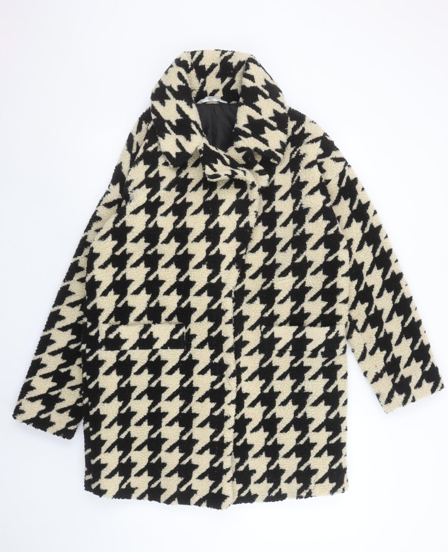 Red Herring Womens Black Houndstooth Coat Size 10 Lined Overcoat