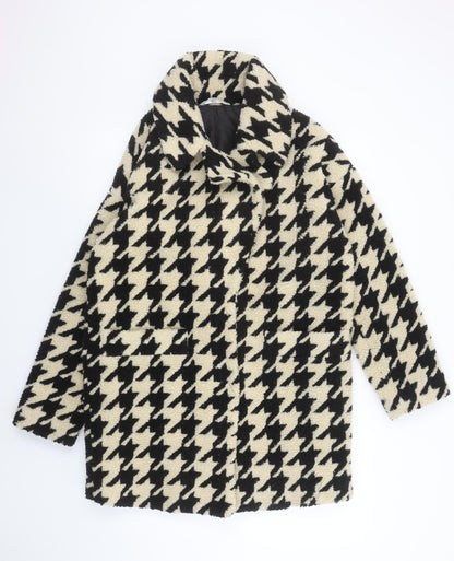 Red Herring Womens Black Houndstooth Coat Size 10 Lined Overcoat