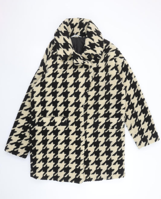 Red Herring Womens Black Houndstooth Coat Size 10 Lined Overcoat