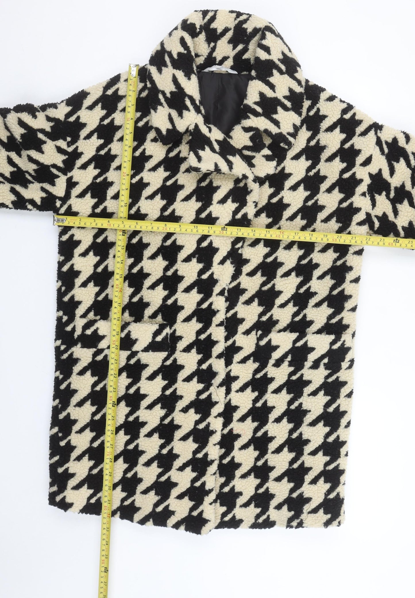 Red Herring Womens Black Houndstooth Coat Size 10 Lined Overcoat