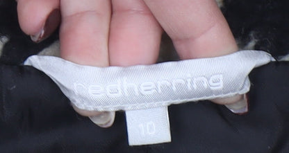 Red Herring Womens Black Houndstooth Coat Size 10 Lined Overcoat