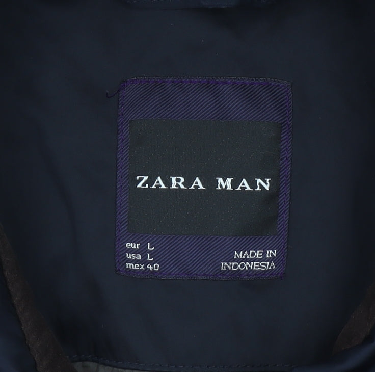 Mens UK Size L Zara Man Blue Quilted Coat