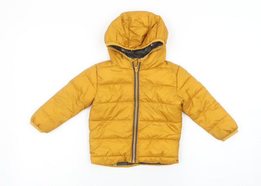 Primark Unisex Baby Yellow Puffer Jacket 12-18 Months Hooded Lightweight Coat