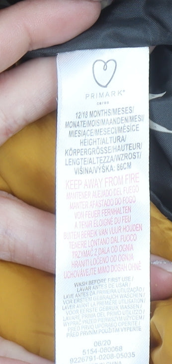 Primark Unisex Baby Yellow Puffer Jacket 12-18 Months Hooded Lightweight Coat