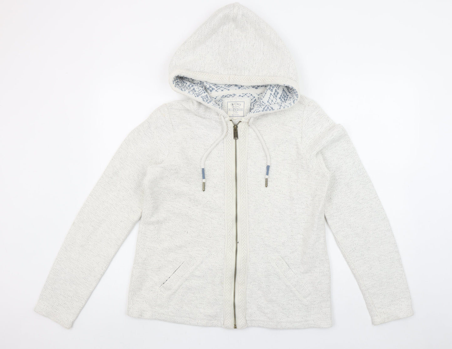 Fat Face Women's Ivory Hooded Full Zip Knit Jumper Size 12