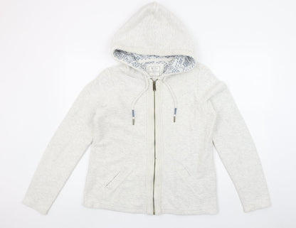 Fat Face Women's Ivory Hooded Full Zip Knit Jumper Size 12