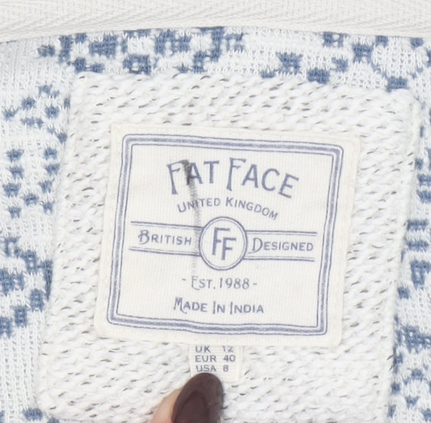 Fat Face Women's Ivory Hooded Full Zip Knit Jumper Size 12