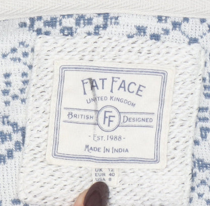 Fat Face Women's Ivory Hooded Full Zip Knit Jumper Size 12