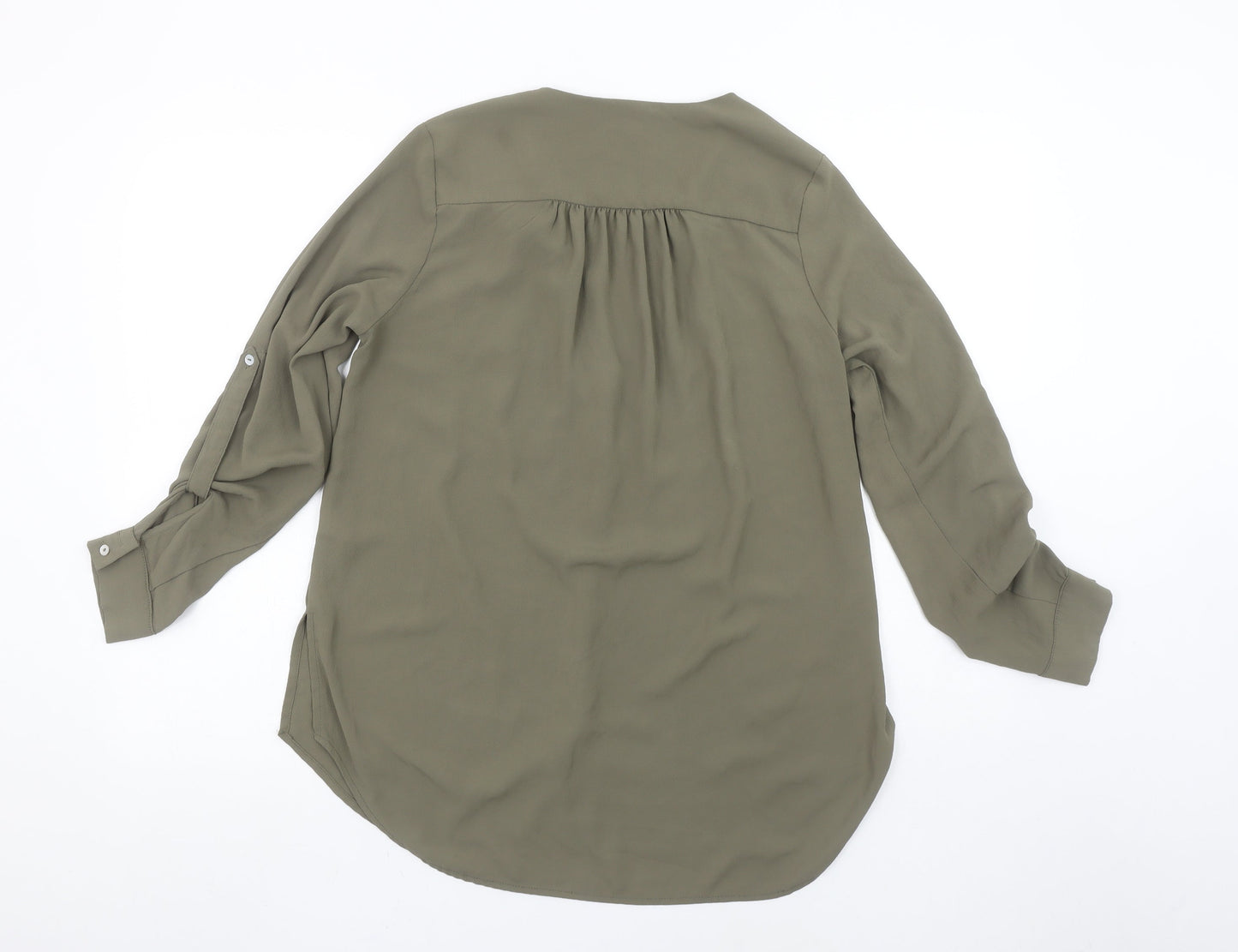 New Look Women's Green Button-Up V-Neck Long Sleeve Blouse Size 8