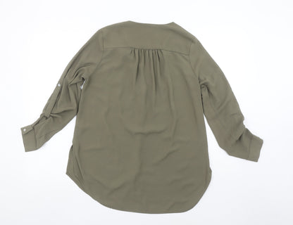 New Look Women's Green Button-Up V-Neck Long Sleeve Blouse Size 8