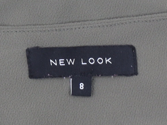 New Look Women's Green Button-Up V-Neck Long Sleeve Blouse Size 8