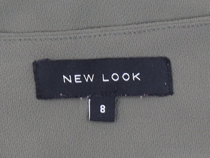 New Look Women's Green Button-Up V-Neck Long Sleeve Blouse Size 8