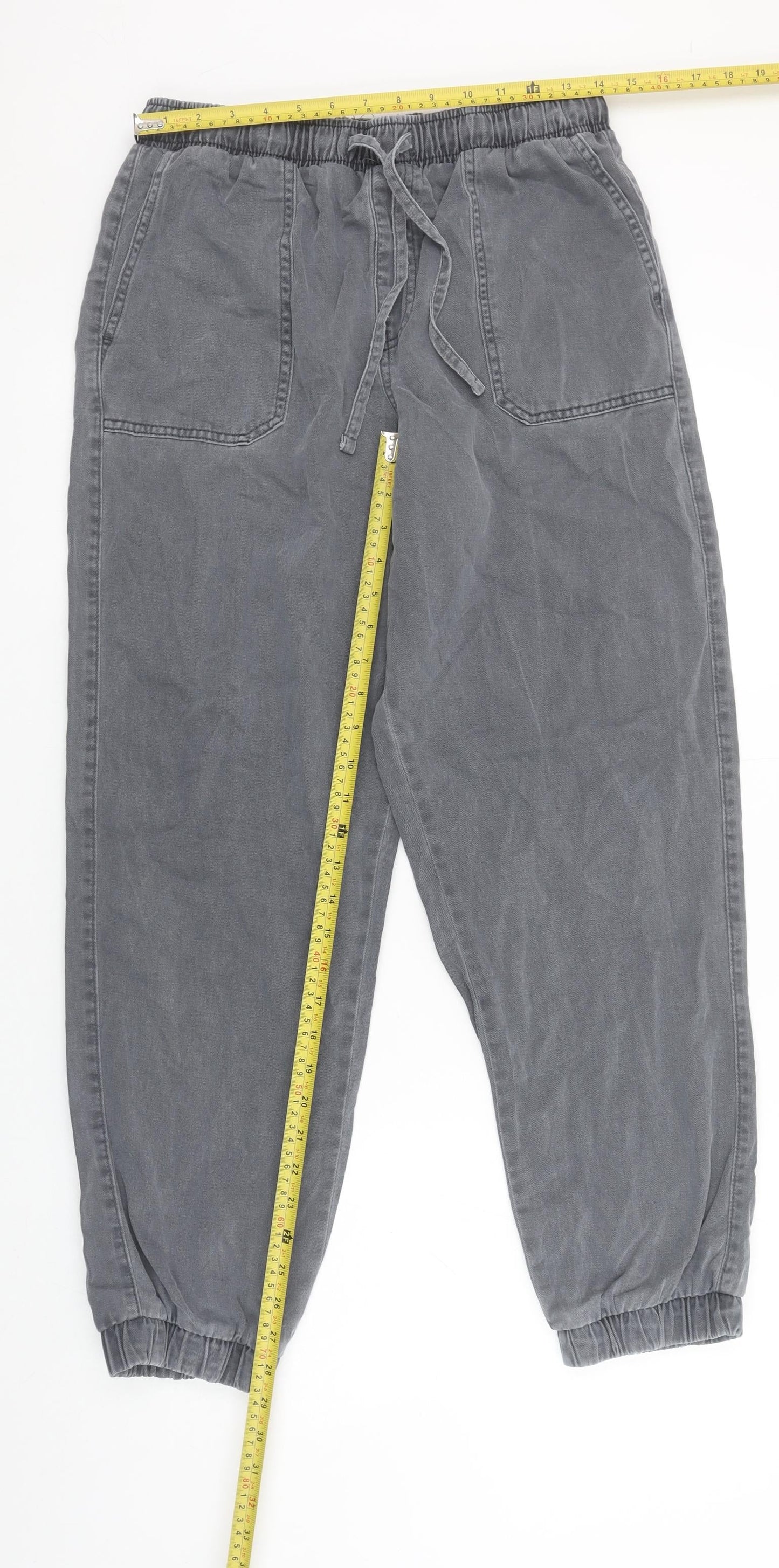 Primark Women's Grey Cotton Jogger Trousers Size 10 Elastic Waist