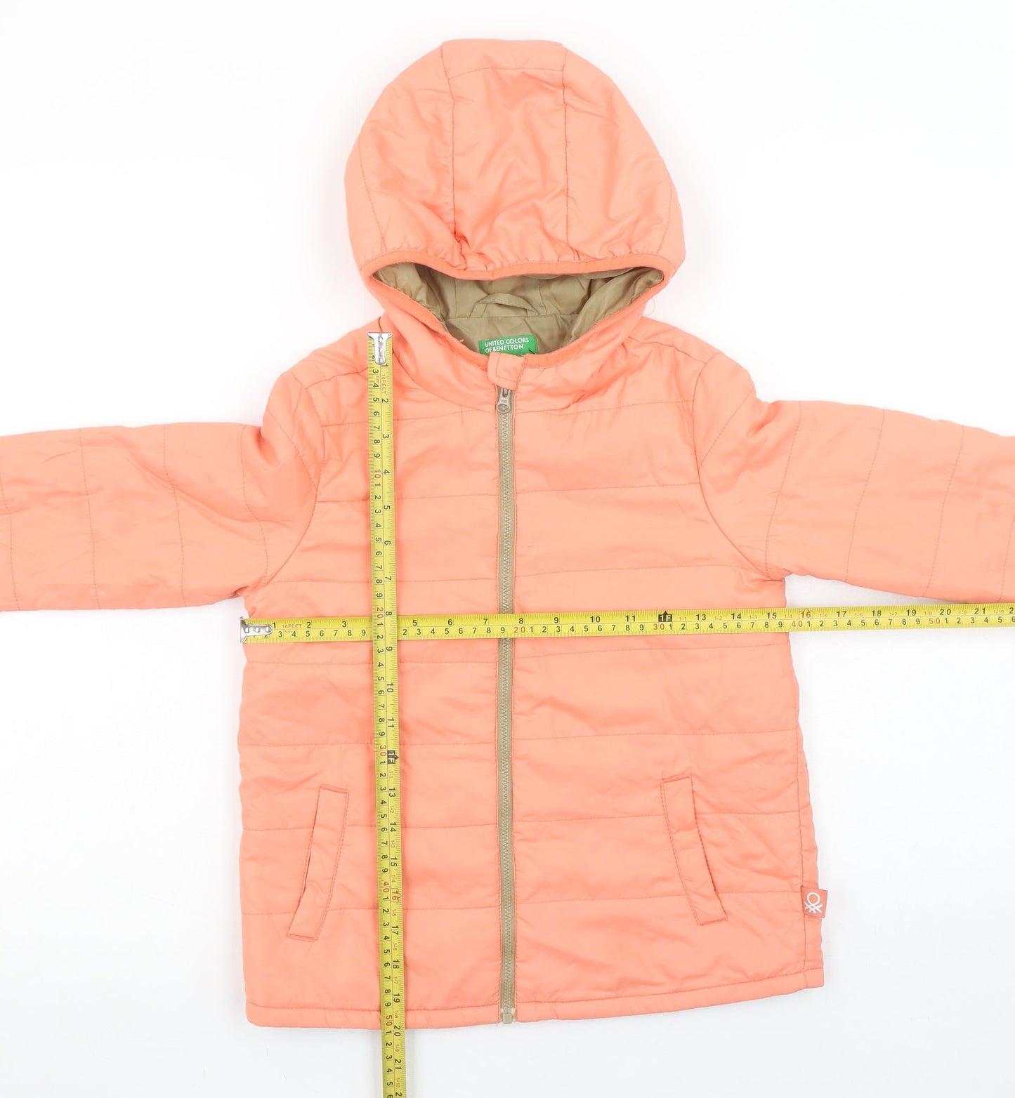 United Colors of Benetton Girls Orange Hooded Puffer Jacket 9-10 Years