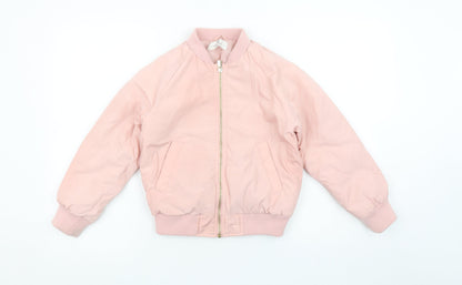 H&M Girls Pink Bomber Jacket 6-7 Years Polyester Lined Zip Pocket Casual