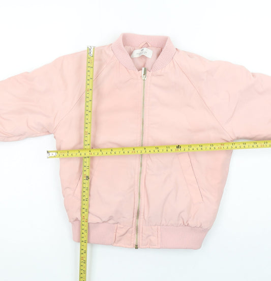 H&M Girls Pink Bomber Jacket 6-7 Years Polyester Lined Zip Pocket Casual