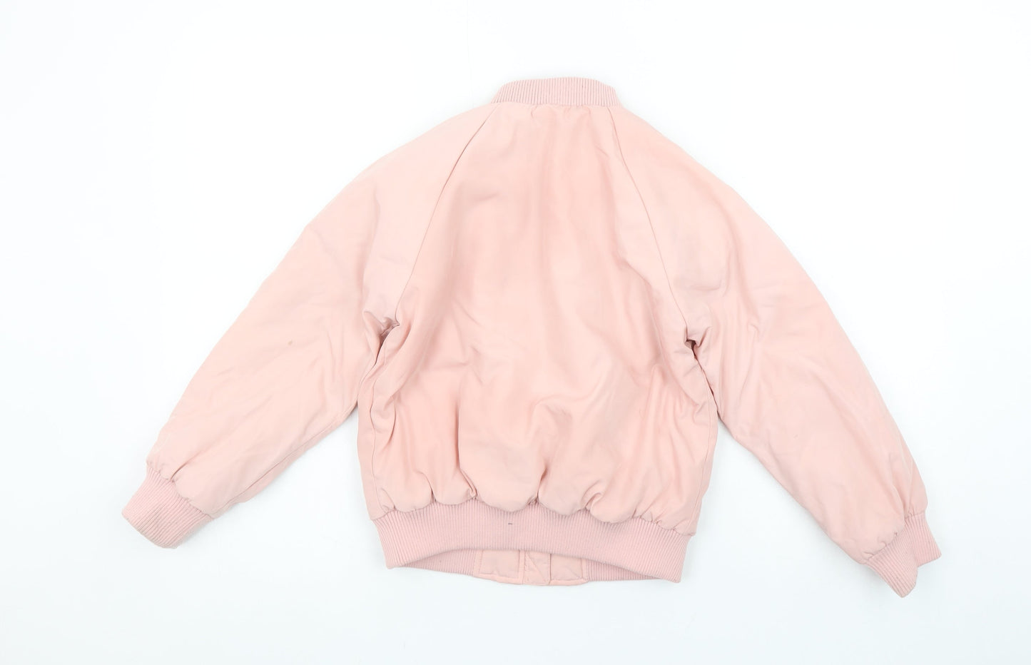 H&M Girls Pink Bomber Jacket 6-7 Years Polyester Lined Zip Pocket Casual