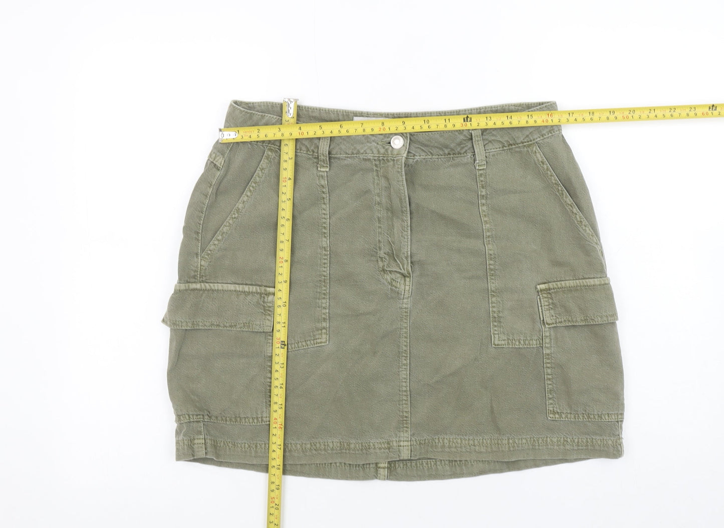 Primark Women Green Cotton Cargo Mini Skirt Size 14