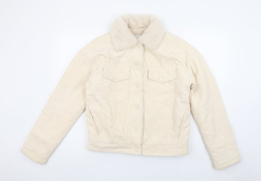 Primark Women’s Beige Corduroy Fur Collar Lined Jacket Size 6