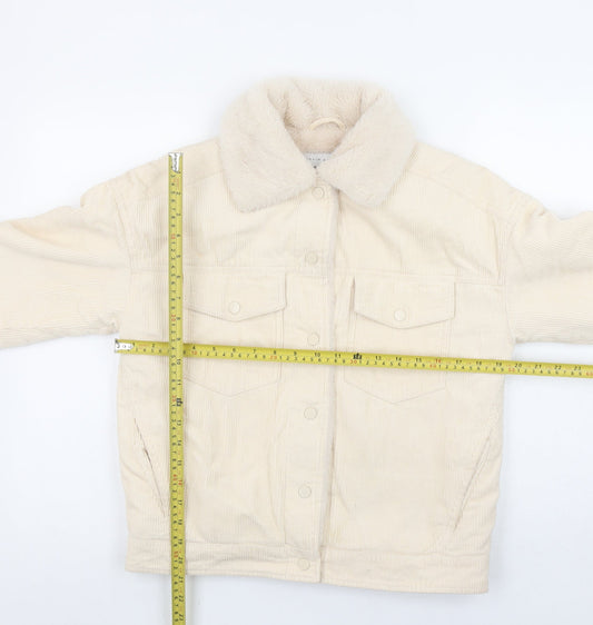 Primark Women’s Beige Corduroy Fur Collar Lined Jacket Size 6