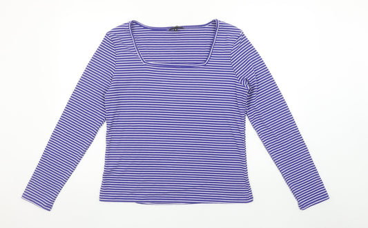 Peacocks Women Blue Striped Long Sleeve Jersey T-Shirt Size 16