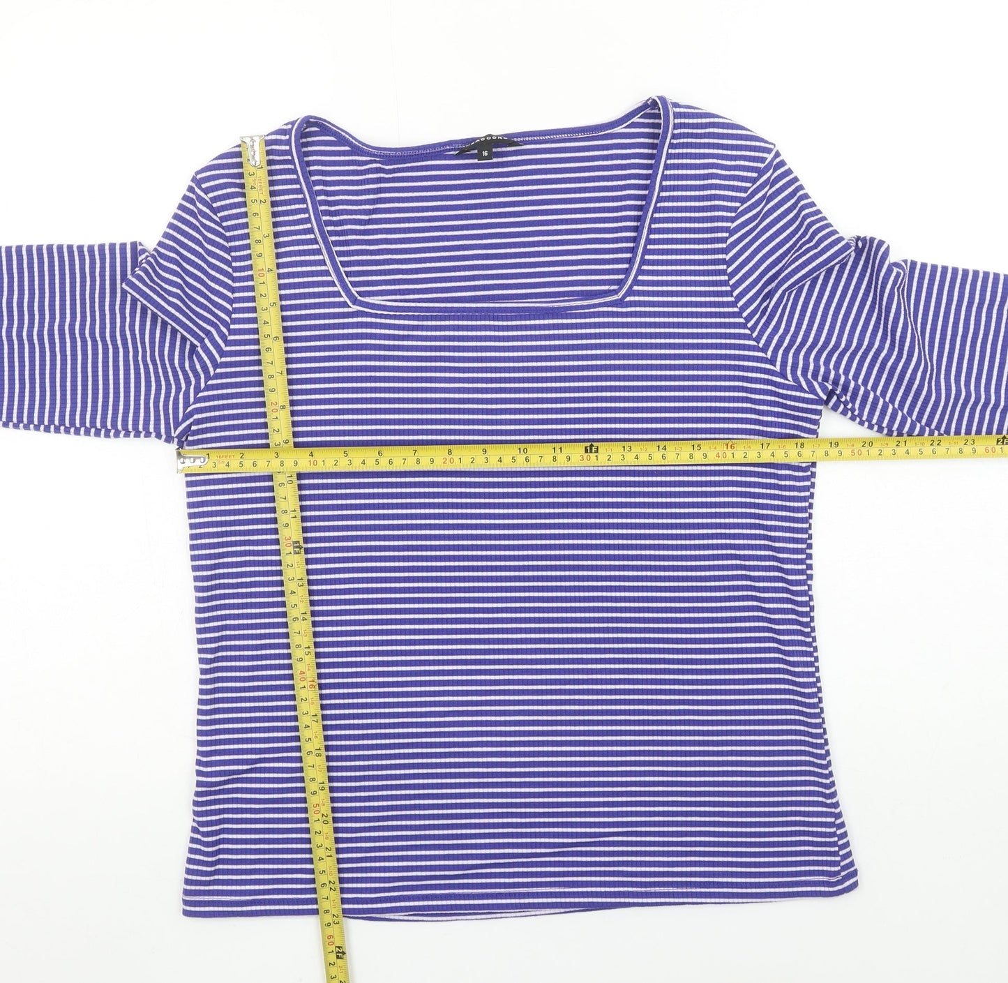 Peacocks Women Blue Striped Long Sleeve Jersey T-Shirt Size 16